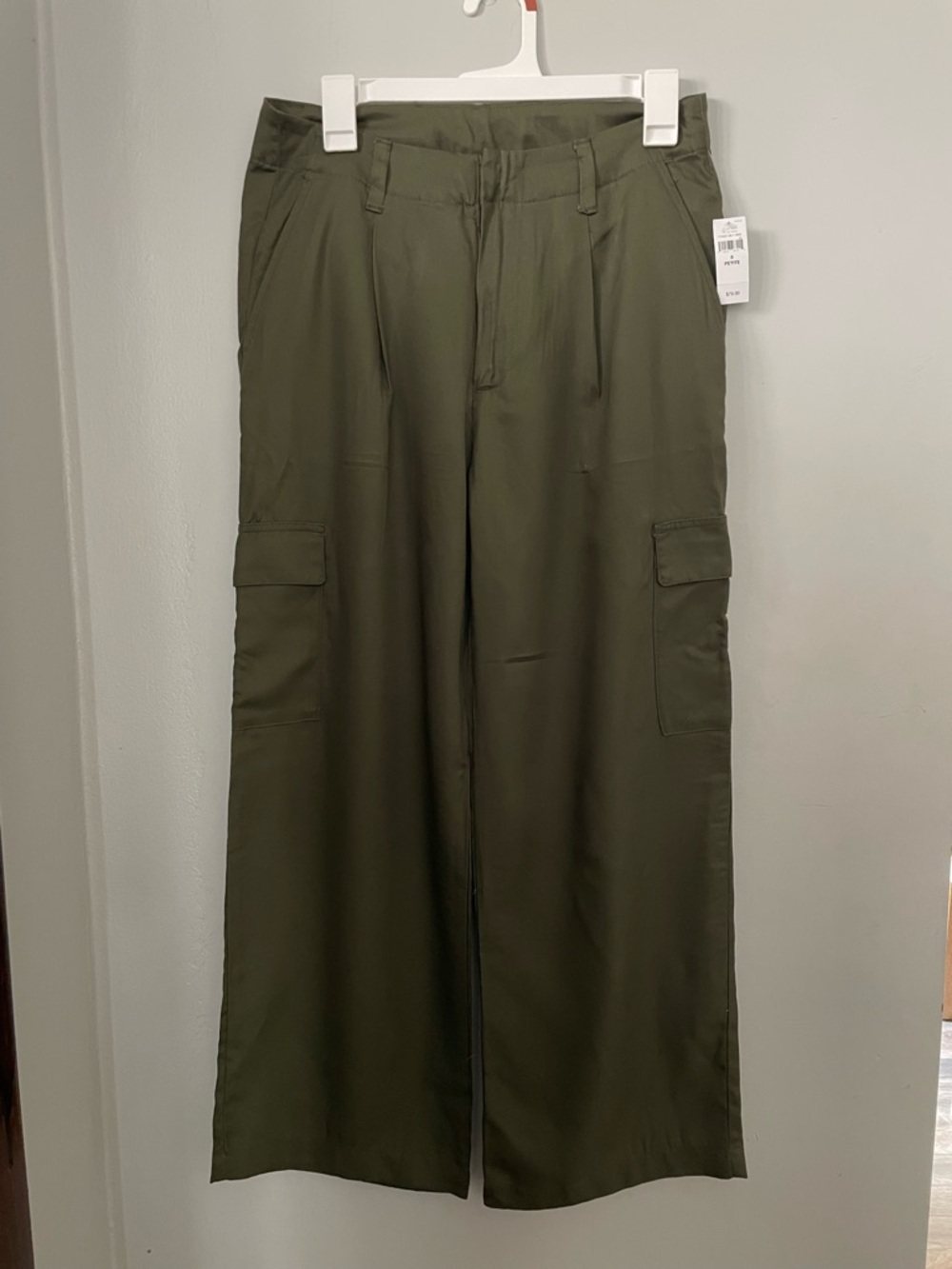 Express Olive Green Wide-Leg Cargo Trousers